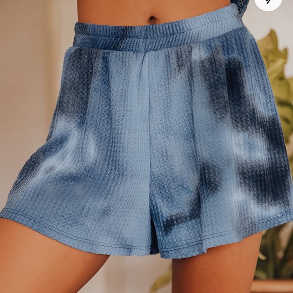 Sage The Label Pants - Early Sun Navy Blue Tie-Dye Waffle Knit Shorts